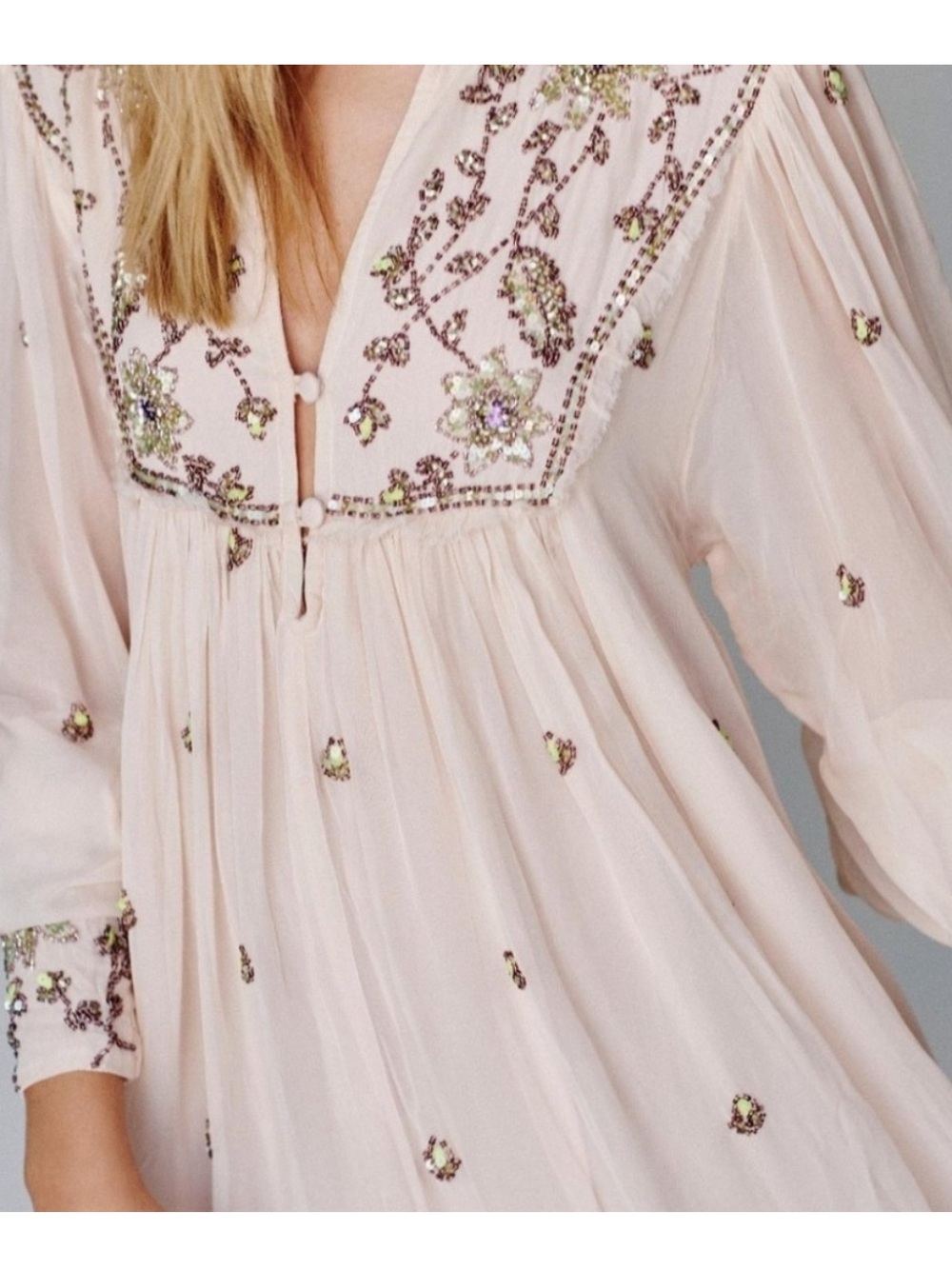 Free People Bali Golden Sun Dress - Blush Pink Mini Dress (Rosemoon) - Picture 2 of 8